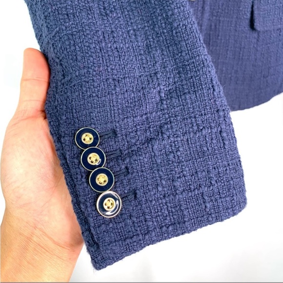 NEW J. CREW Size 2 Textured Tweed Navy Blue Preppy Classic Peplum Blazer Jacket - Picture 5 of 14